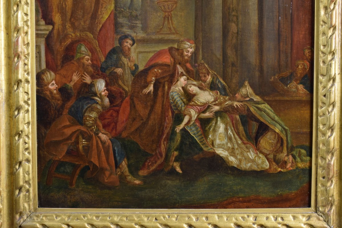 Seguace di Jean-François de Troy, Lo svenimento di Ester davanti ad Assuero, Francia, XVIII sec-photo-3