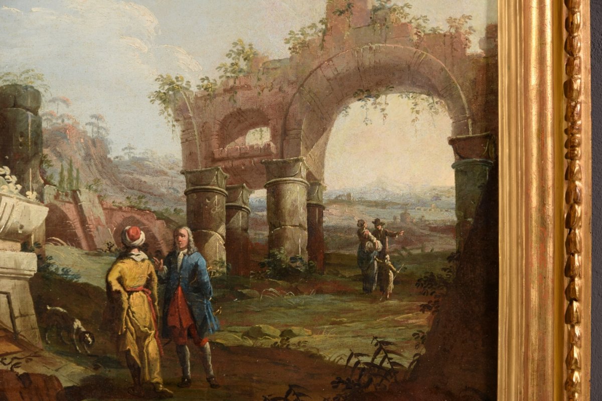 Gaetano Ottani, Coppia di dipinti raffiguranti Paesaggi con rovine e personaggi, Italia XVIII secolo-photo-7