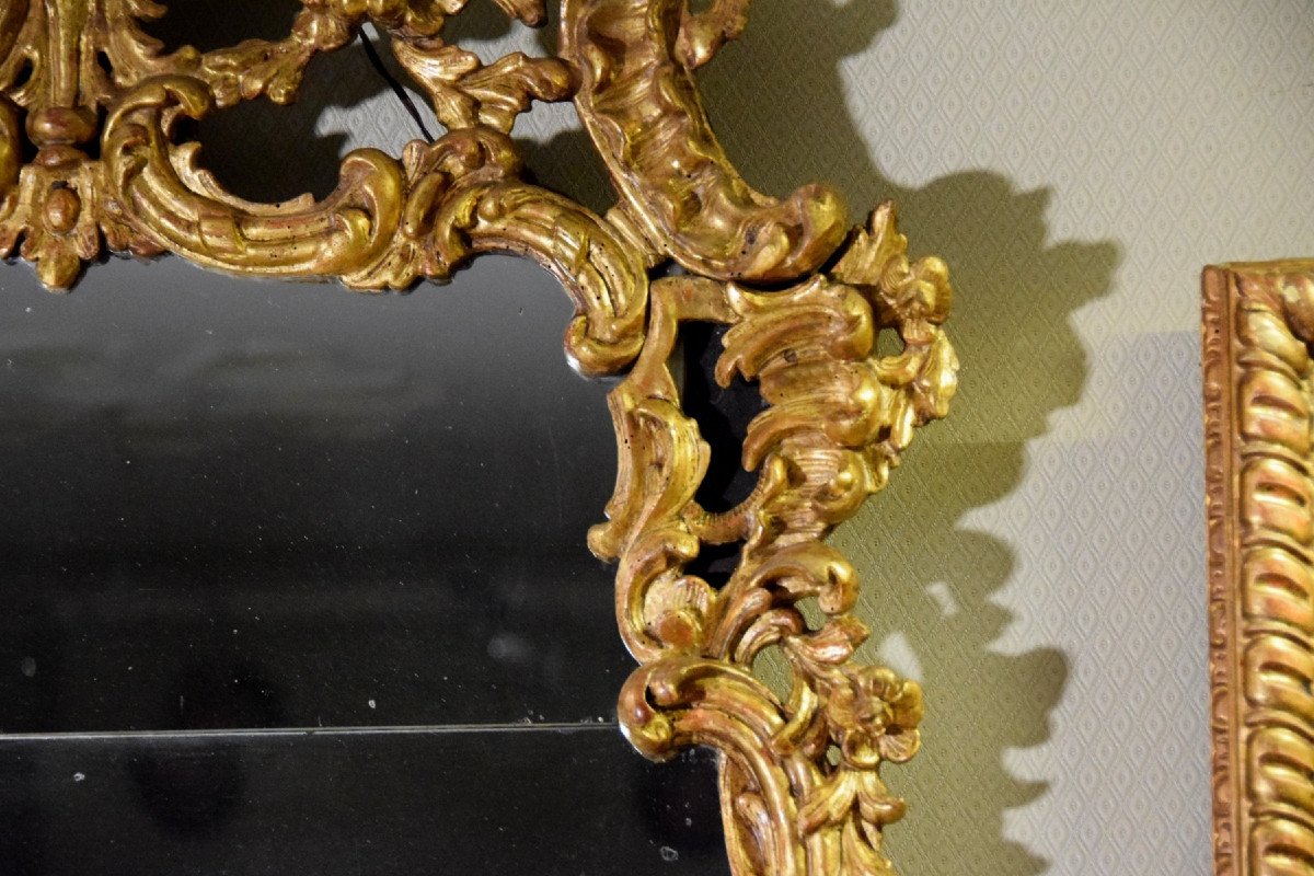 Miroir Louis XV En Bois Sculpté Et Doré, Italie XVIII Siècle-photo-6