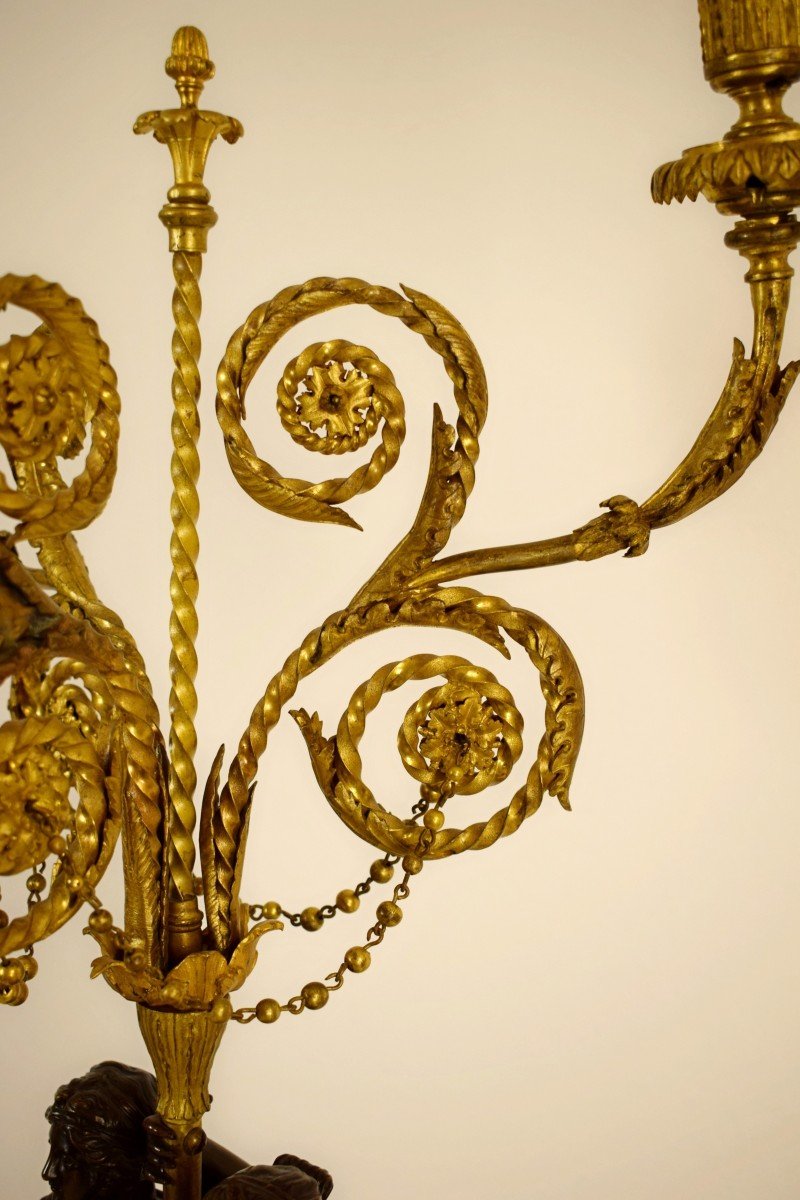 Grand Chandelier En Bronze Doré-photo-4