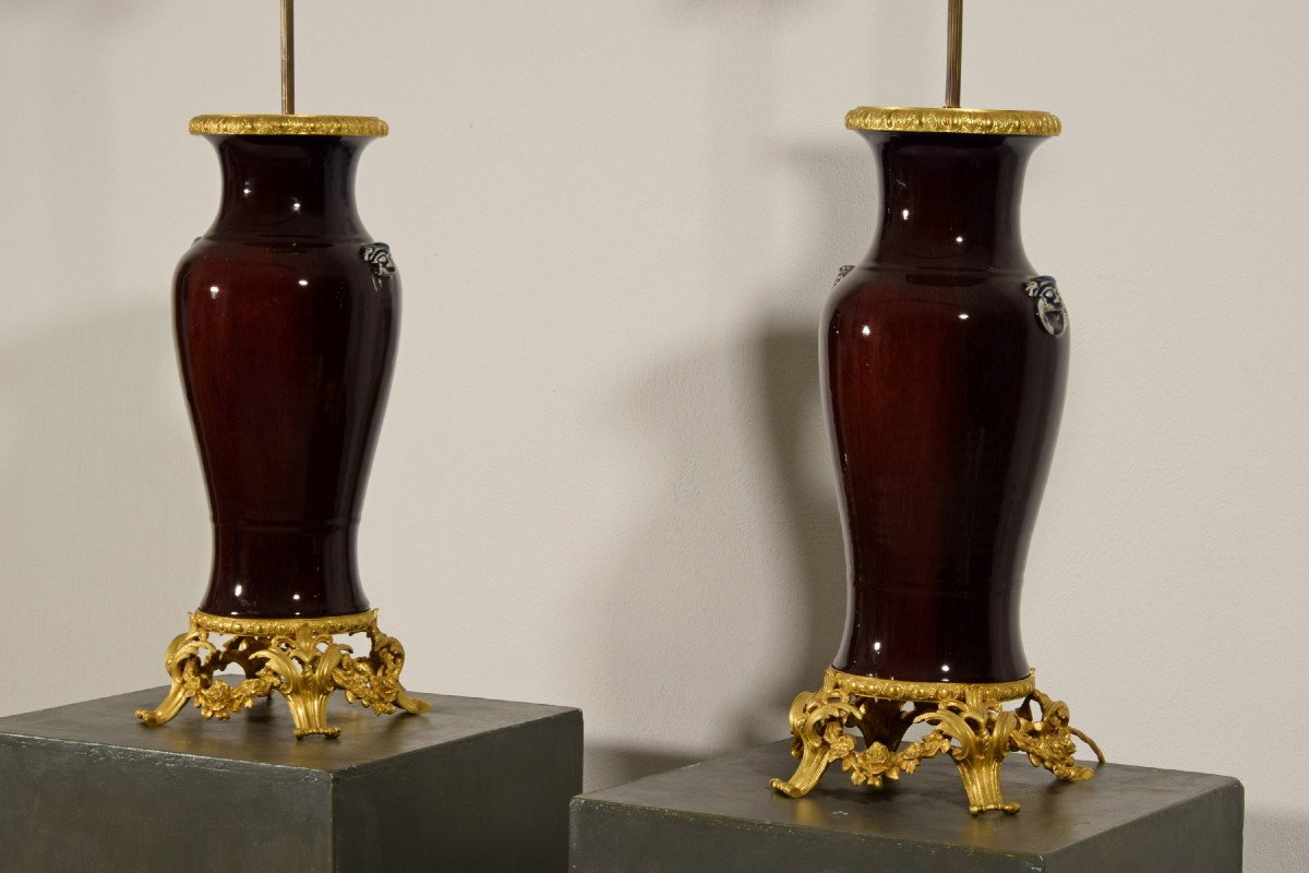  Paire De Lampes Composées De Vase Chinois En Céramique Et Monture En Bronze Doré, France XIXe -photo-4