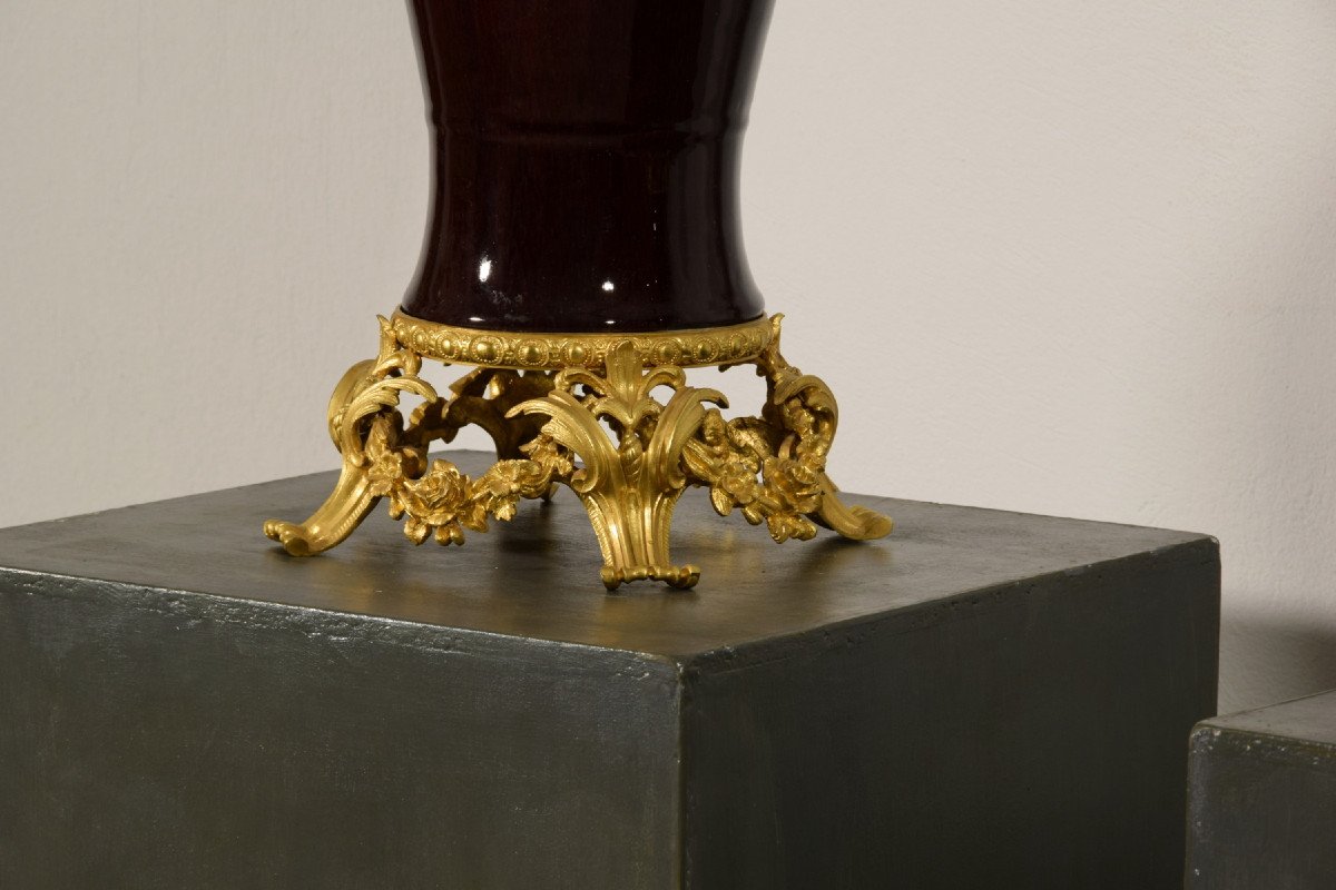  Paire De Lampes Composées De Vase Chinois En Céramique Et Monture En Bronze Doré, France XIXe -photo-7