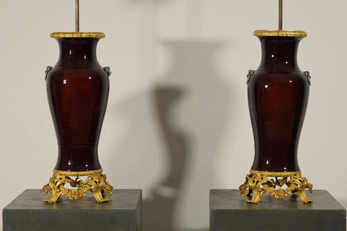  Paire De Lampes Composées De Vase Chinois En Céramique Et Monture En Bronze Doré, France XIXe -photo-8