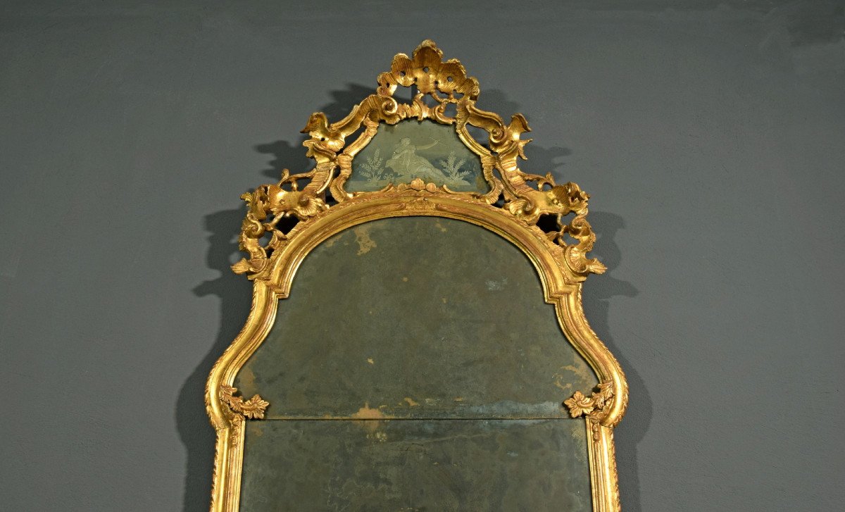 Miroir En Bois Sculpté Et Doré, Venise (italie), XVIIIe Siècle-photo-1