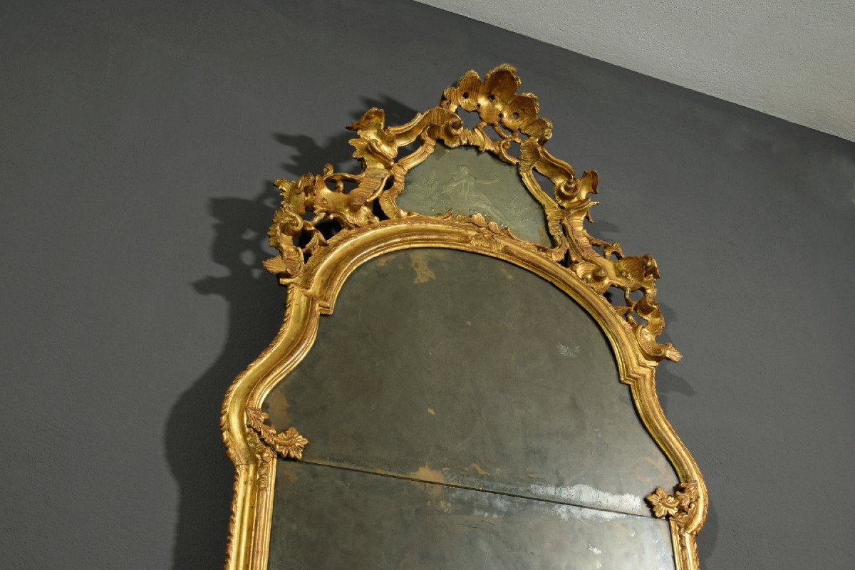 Miroir En Bois Sculpté Et Doré, Venise (italie), XVIIIe Siècle-photo-3