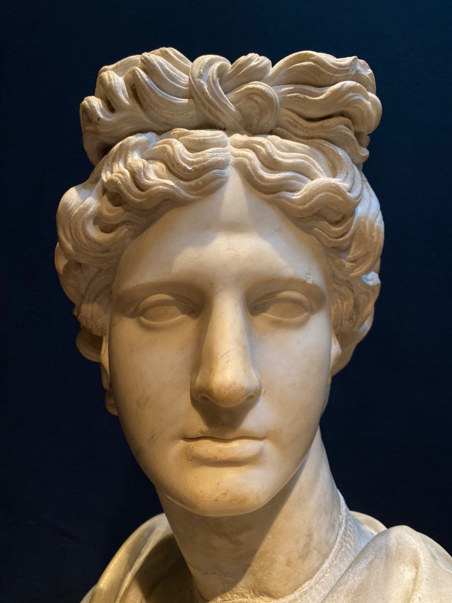 Busto Apollo in marmo bianco-photo-4