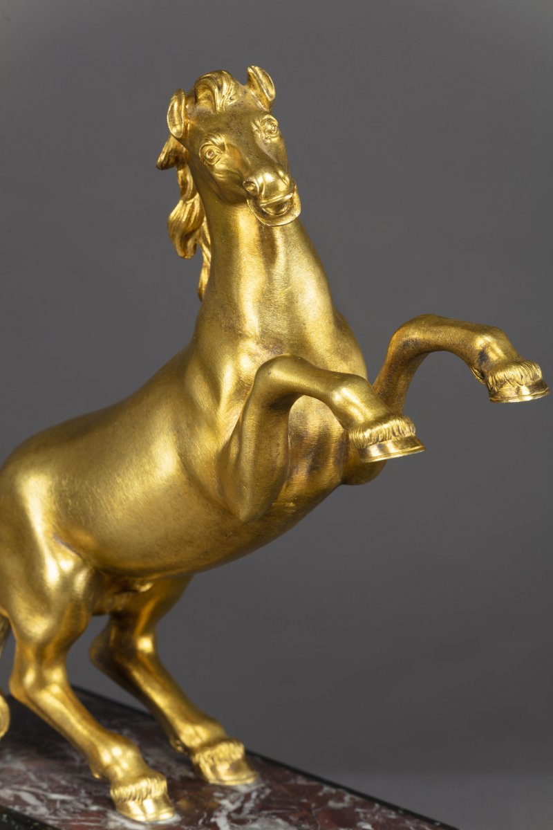 Paire De Chevaux En Bronze Doré, 19ème siècle-photo-4