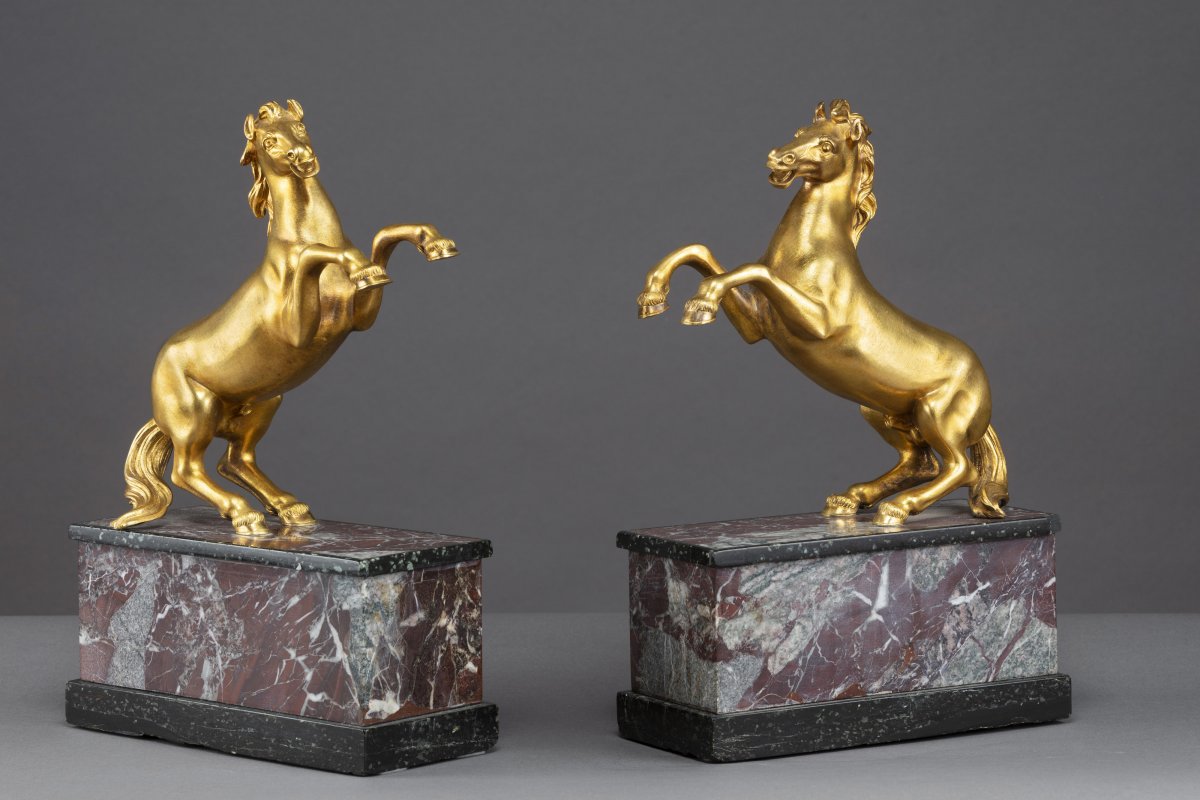 Paire De Chevaux En Bronze Doré, 19ème siècle