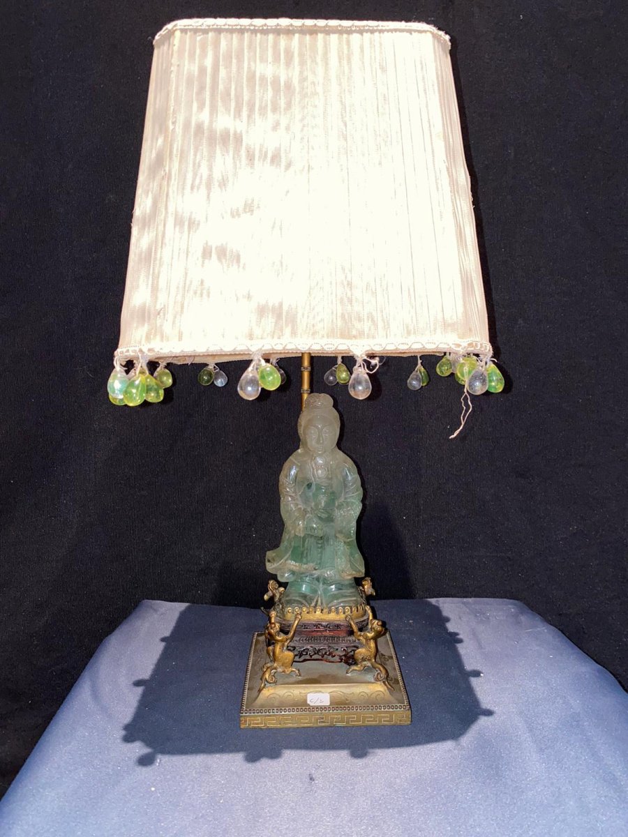 Petite Lampe Avec Une Figure De Jade, XXe siècle-photo-2