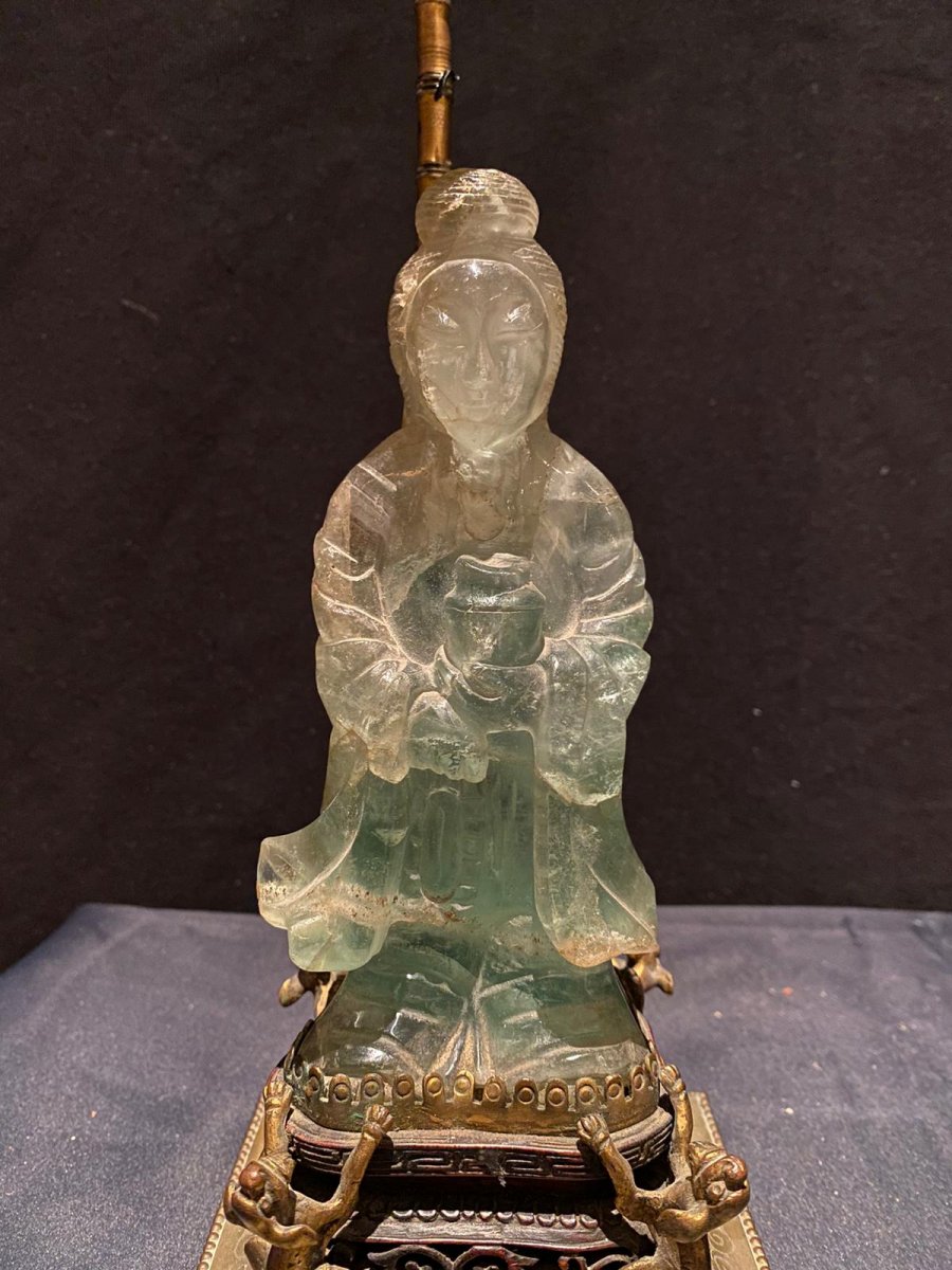 Petite Lampe Avec Une Figure De Jade, XXe siècle-photo-3