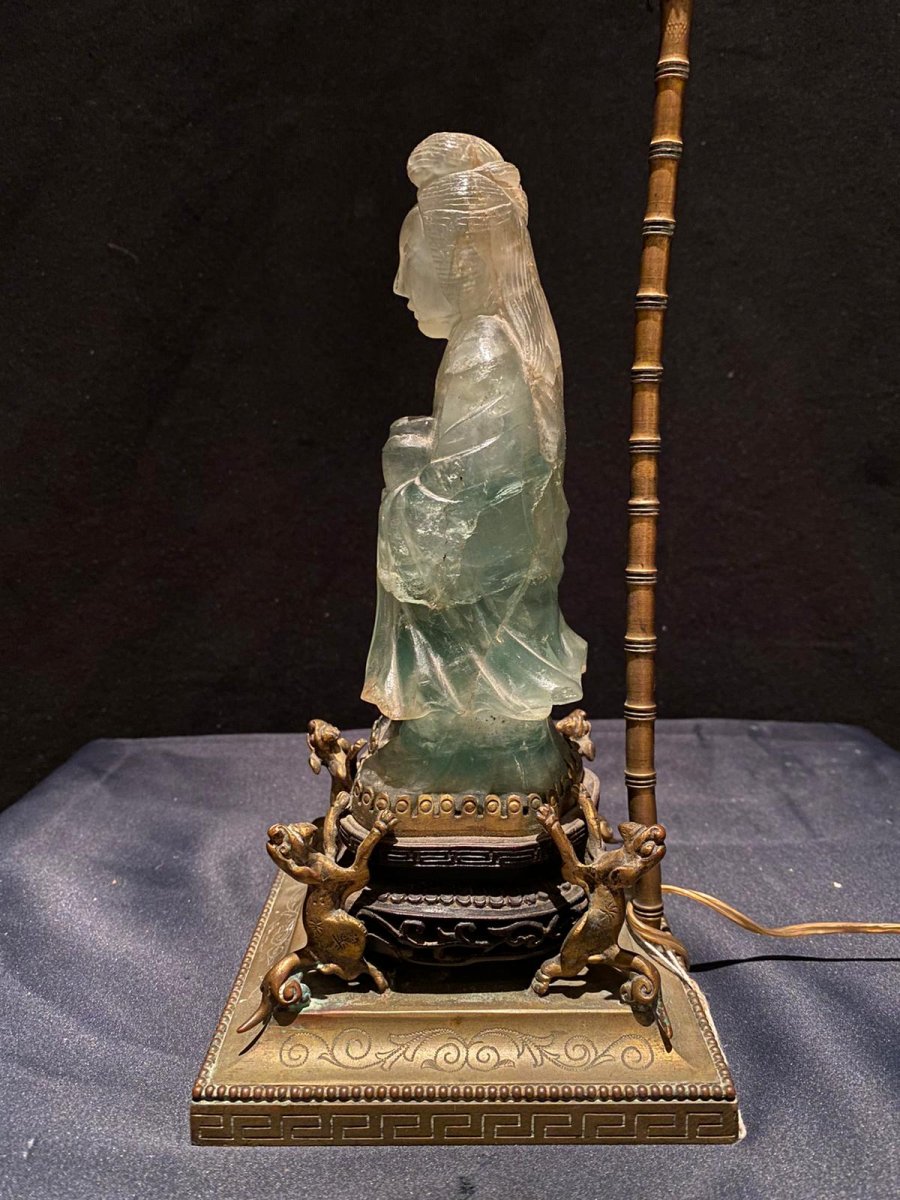 Petite Lampe Avec Une Figure De Jade, XXe siècle-photo-7