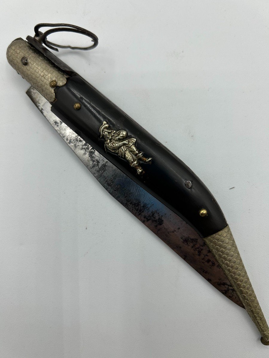 Coltello in ferro corno e ottone argentato-photo-1