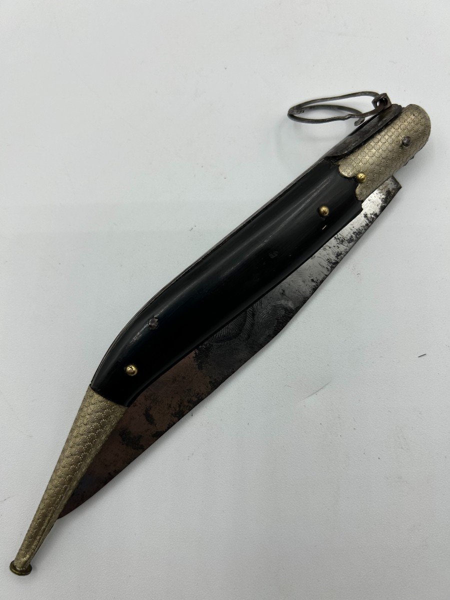 Coltello in ferro corno e ottone argentato-photo-2