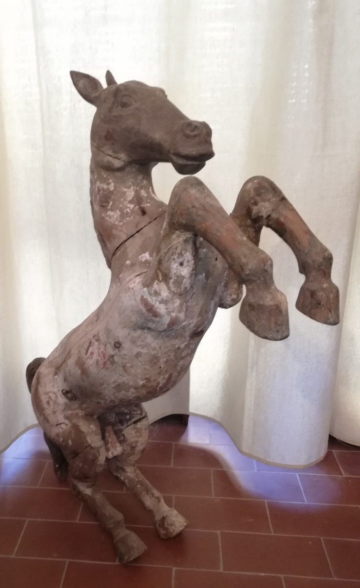 Beau Cheval En Bois Sculpte'-photo-2