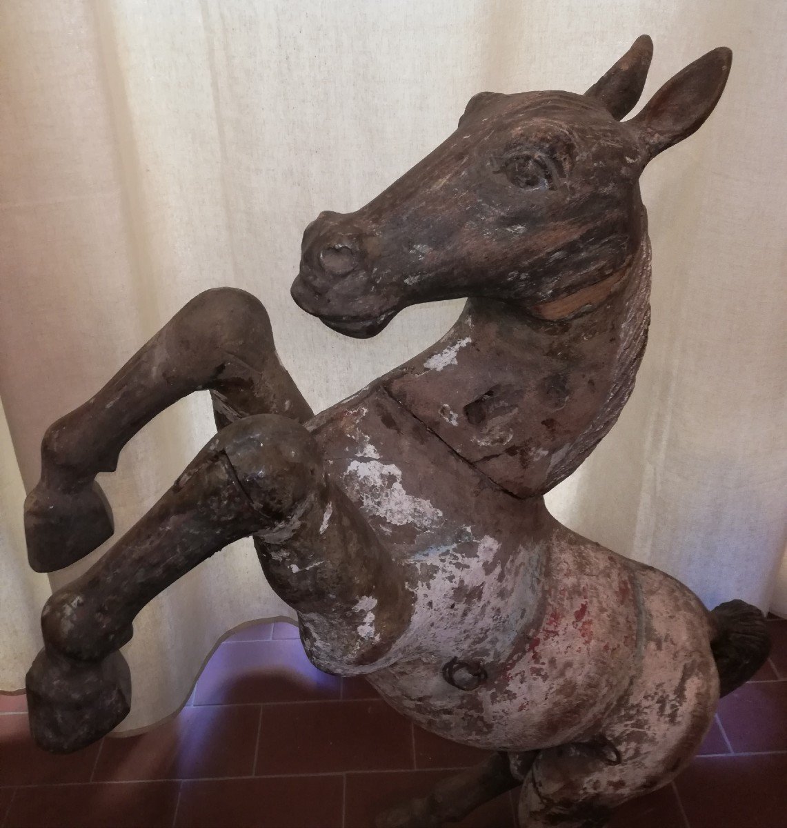 Beau Cheval En Bois Sculpte'-photo-3