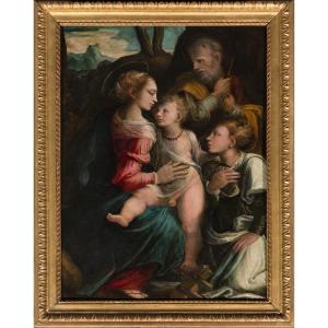 Biagio Pupini (documentato a Bologna tra il 1504 e il 1551)  Sacra Famiglia con Santa Caterina 