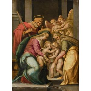 Francesco Cavazzoni (Bologna, 1559 - 1612)   Sacra Famiglia con i santi Elisabetta, Giovannino