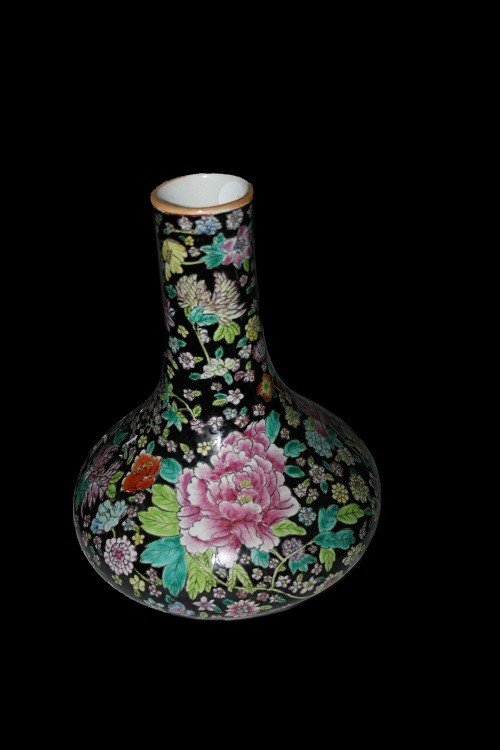 Coppia di vasi monofiore cinesi riccamente decorati motivo floreale-photo-3