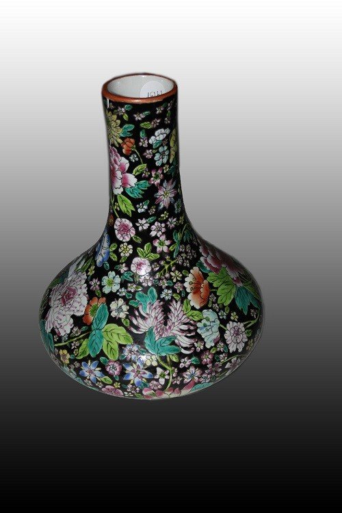 Coppia di vasi monofiore cinesi riccamente decorati motivo floreale-photo-4