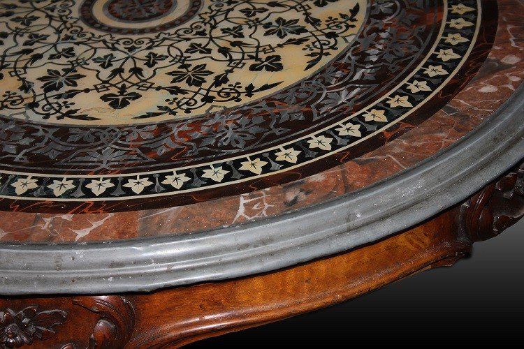 Bellissimo tavolino con piano in marmo a scagliola riccamente decorato-photo-1