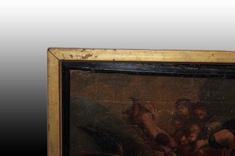 Olio su tela italiano di inizio 1700 raffigurante L'Annunciazione della Vergine Maria-photo-3