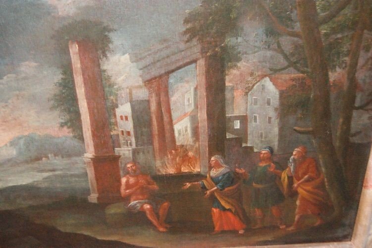 Olio su tela italiano del 1700 raffigurante scena Biblica-photo-2