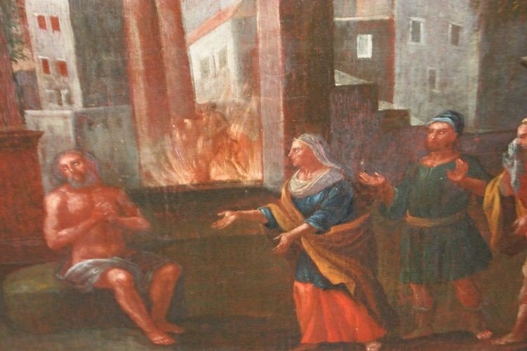 Olio su tela italiano del 1700 raffigurante scena Biblica-photo-3