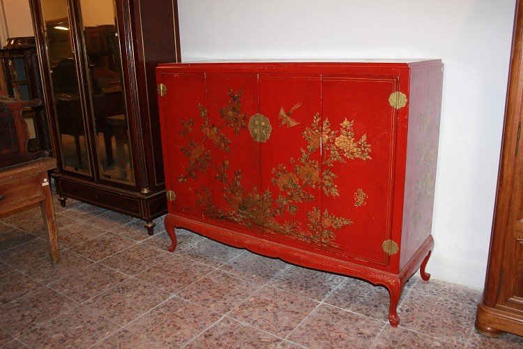 Credenza Cinese prima metà 1900 laccata e riccamente decorata-photo-2