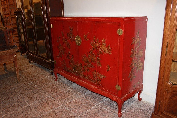 Credenza Cinese prima metà 1900 laccata e riccamente decorata-photo-3