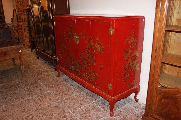 Credenza Cinese prima metà 1900 laccata e riccamente decorata-photo-4