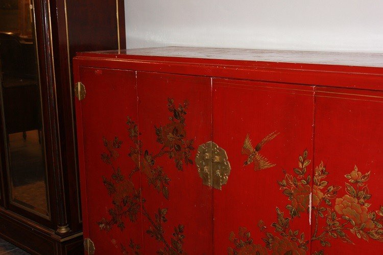 Credenza Cinese prima metà 1900 laccata e riccamente decorata-photo-1