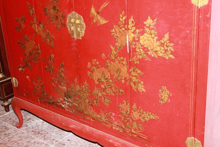 Credenza Cinese prima metà 1900 laccata e riccamente decorata-photo-3