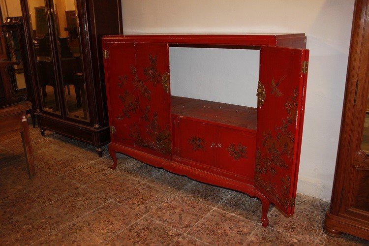 Credenza Cinese prima metà 1900 laccata e riccamente decorata-photo-6