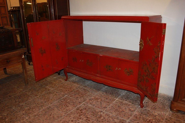 Credenza Cinese prima metà 1900 laccata e riccamente decorata-photo-7