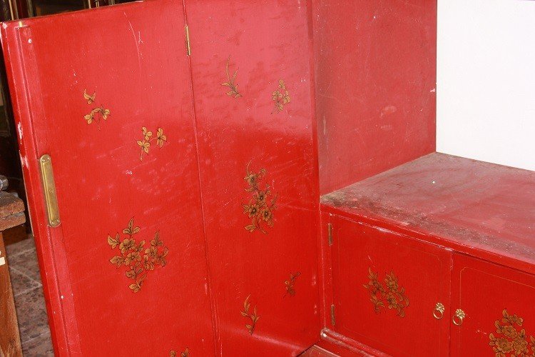 Credenza Cinese prima metà 1900 laccata e riccamente decorata-photo-8