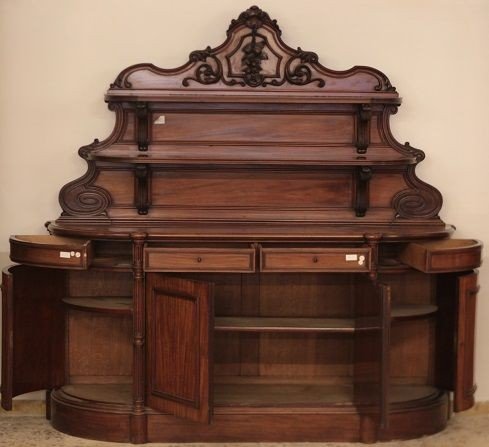 Piattaia francese di metà 1800, stile Luigi Filippo, in legno di mogano biondo-photo-1