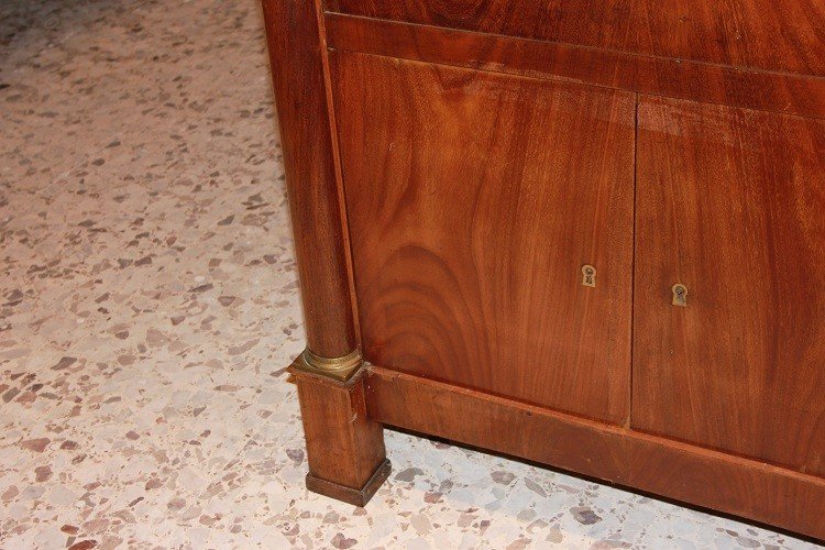 Secretaire francese Impero in legno di mogano con bronzi e piano in marmo Nero-photo-3