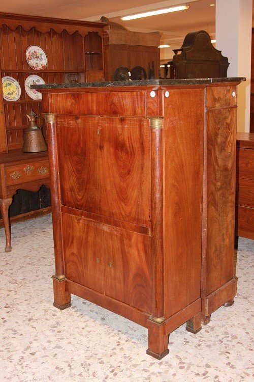 Secretaire francese Impero in legno di mogano con bronzi e piano in marmo Nero-photo-4