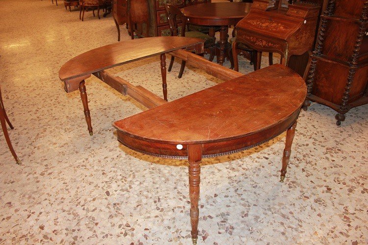 Tavolo ovale allungabile francese di metà 1800, stile Luigi Filippo, in legno di mogano-photo-2