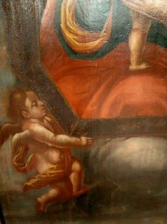 Olio su tavola Madonna con bambino e cherubini-photo-4