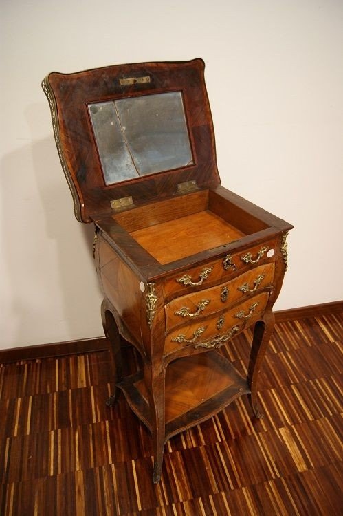 Toilette francese di inizio 1800, stile Luigi XV, in legno di bois de rose e bois de violette-photo-3