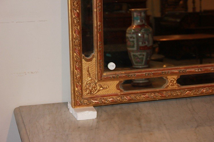 Specchiera francese di metà 1800, stile Luigi XV, in legno dorato foglia oro-photo-4