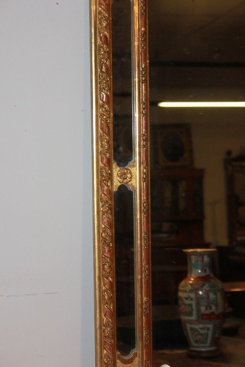 Specchiera francese di metà 1800, stile Luigi XV, in legno dorato foglia oro-photo-1