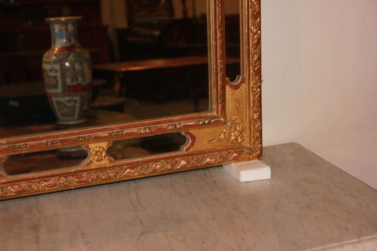 Specchiera francese di metà 1800, stile Luigi XV, in legno dorato foglia oro-photo-2