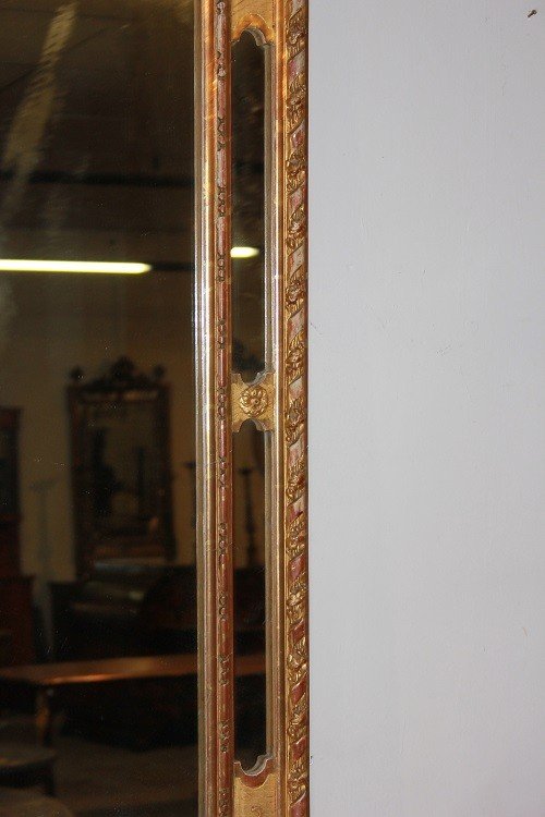 Specchiera francese di metà 1800, stile Luigi XV, in legno dorato foglia oro-photo-3