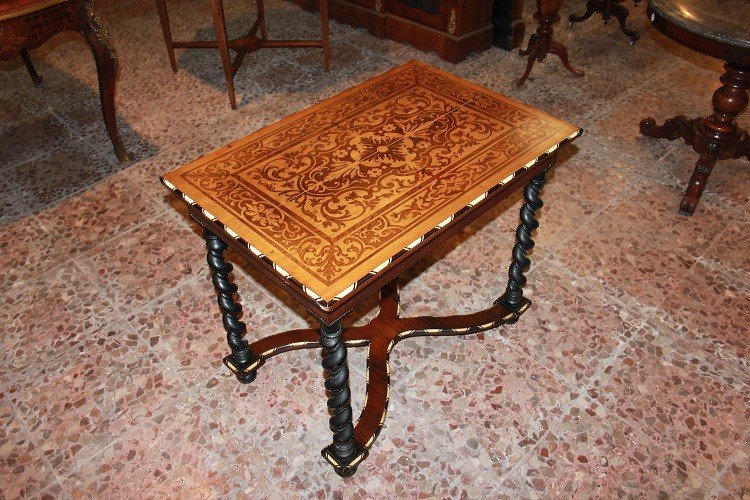 Tavolino francese di metà 1800 di gusto olandese in legno di palissandro-photo-3