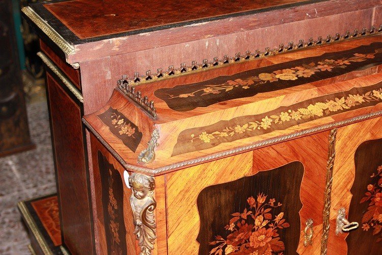 Cabinet credenzino francese della prima metà de 1800, stile Luigi XV, in legno di bois de rose -photo-3