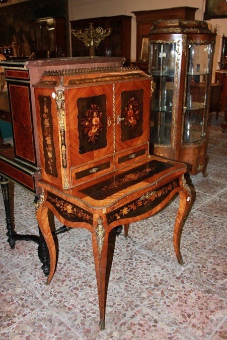 Cabinet credenzino francese della prima metà de 1800, stile Luigi XV, in legno di bois de rose -photo-2