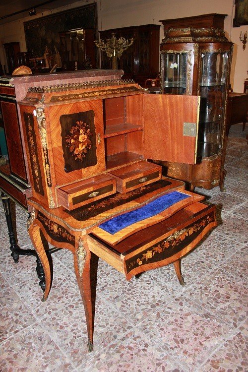 Cabinet credenzino francese della prima metà de 1800, stile Luigi XV, in legno di bois de rose -photo-3