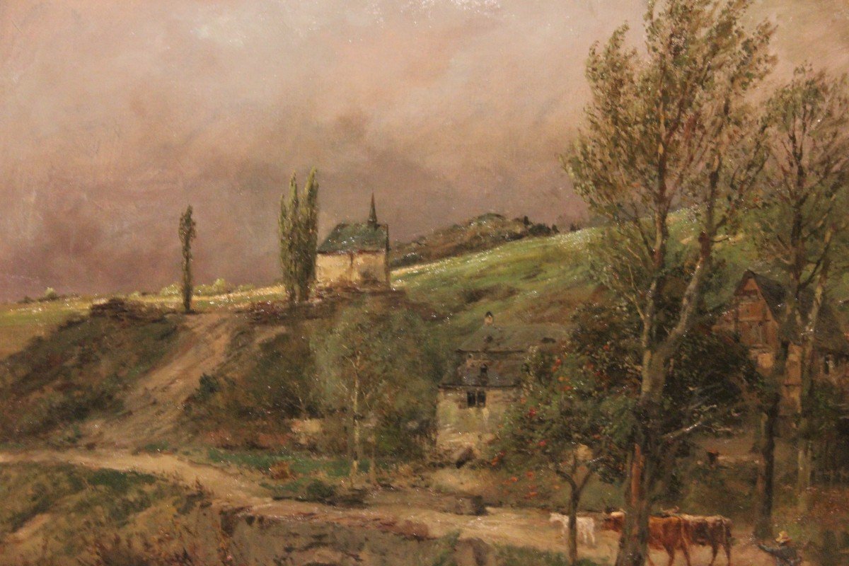 Olio su tela olandese della prima metà 1800, raffigurante scena di vita campestre firmato Marin-photo-4